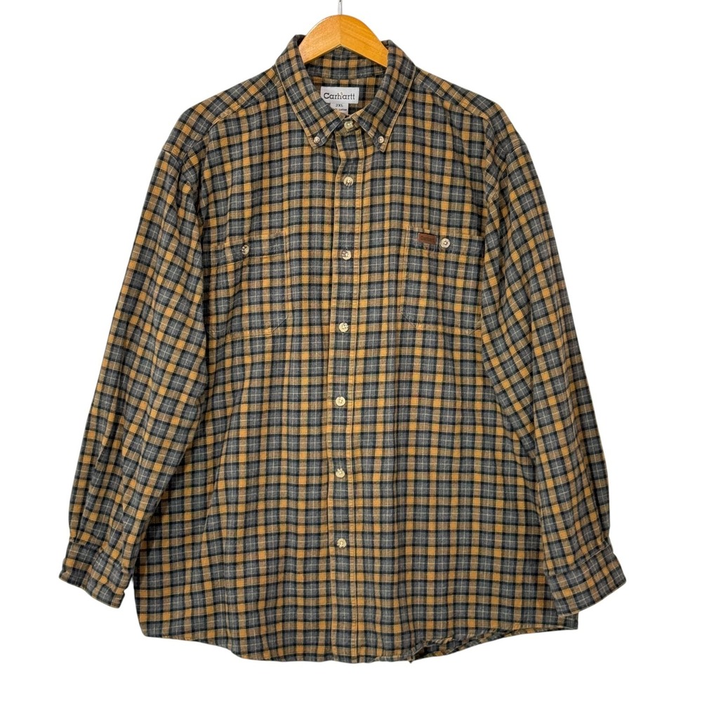 Carhartt Men's Plaid Flannel Shirt 2XL Brown Workwear Streetwear